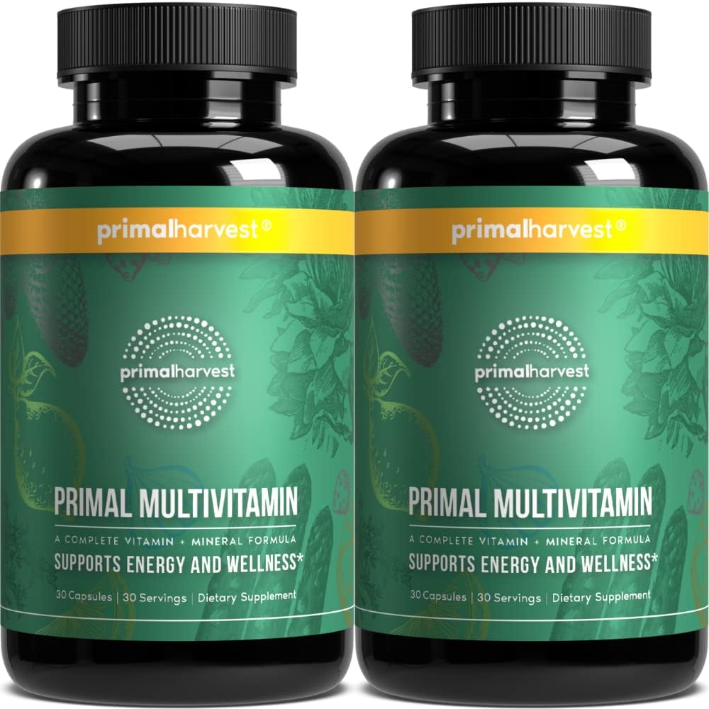 Primal Harvest 2 Pack, Multivitamin for Women and Men Vitamin A, Vitamin C, Vitamin D and E, Vitamin B12, B6, Biotin, Zinc Supplements, 60 Capsules