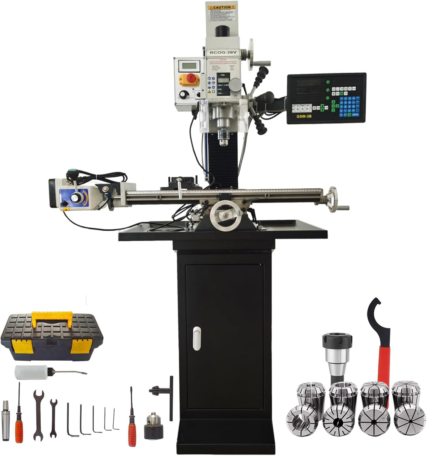 1300W Milling Drilling Machine Benchtop Mini Mill & Drill Machine R8 Spindle Metal/Wood Working, 50-2250 RPM, DRO X-Axis Power Feed, 3-Axis Grating Scale, Stand & Clamp 110V