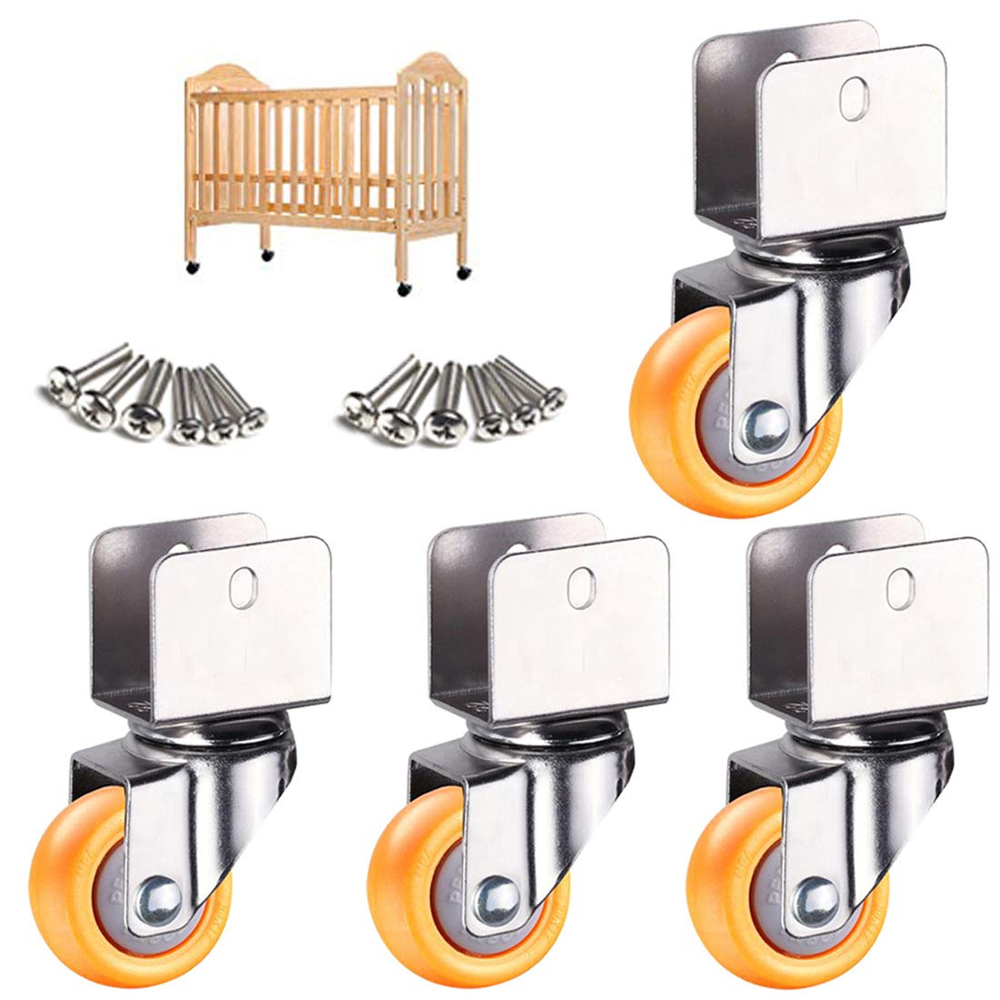 1,5 Inch 38mm Swivel Caster Wheels,U-Bracket Furniture Caster,Nylon Casters Wheel Suitable for Cribs,Baby Bed Castors,U-Clamp Top 360° Rotatable Universal Caster,4pcs,Yellow(Swivel22mm)