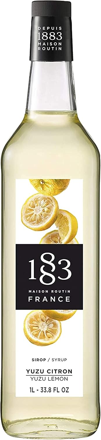1883 Maison Routin Premium Yuzu Lemon Syrup for Cocktails, Mocktails, Iced Tea, Desserts & Bubble Tea - Vegan-Friendly, Allergen-Free, No Artificial Colours or Preservatives- 1L Glass Bottle