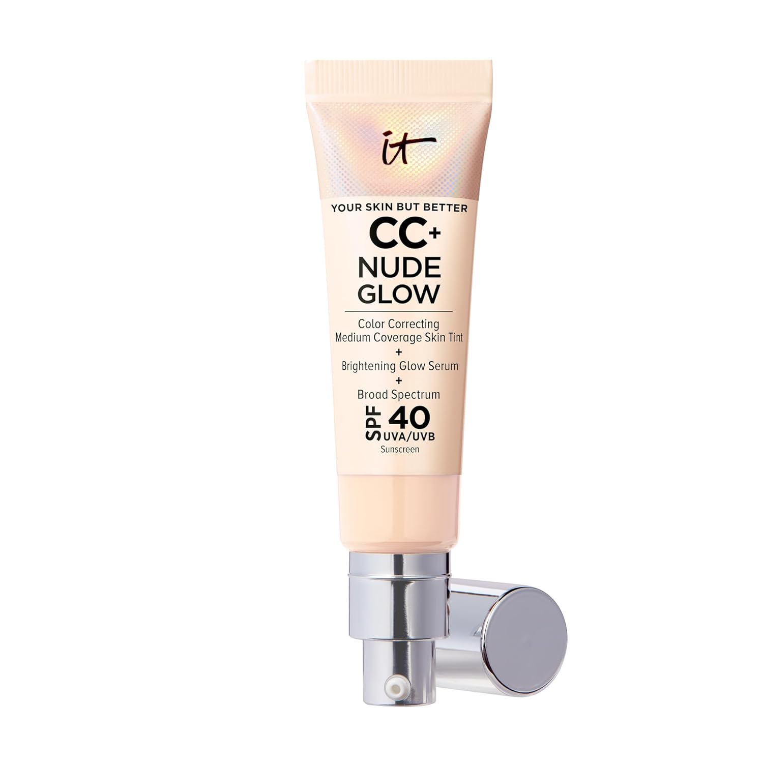 IT Cosmetics CC+ Nude Glow - Medium Coverage Foundation with SPF 40 & Brightening Glow Serum, Lightweight Skin Tint, 2% Niacinamide + Hyaluronic Acid, Up to 24H Hydration, Normal/Dry Skin - 1.08 fl oz