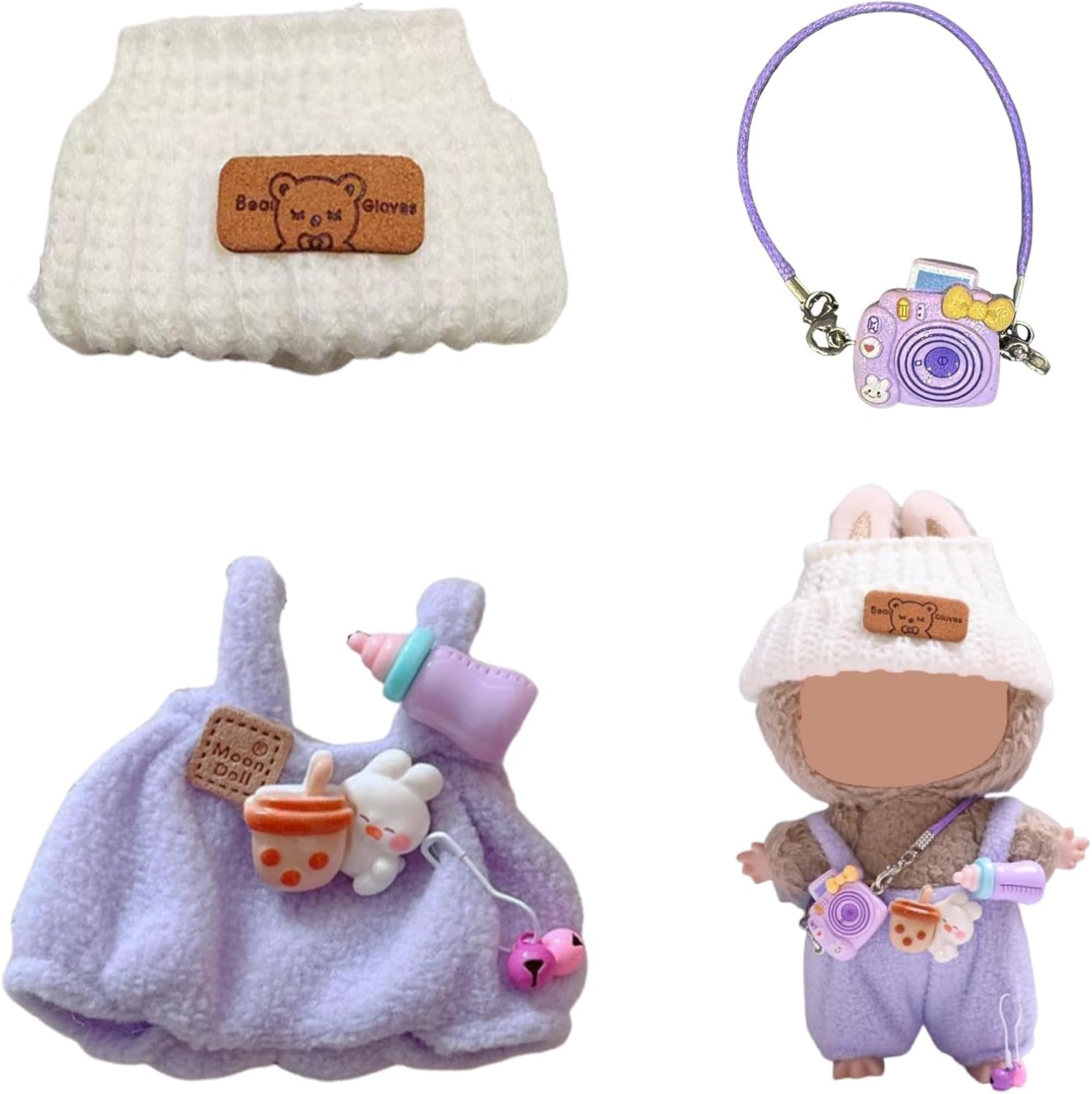 3 PCS Clothes, Doll Outfit Set for 17cm doll clothes Accessories Sitting 1hat+1romper+1Camera Backpack No Doll