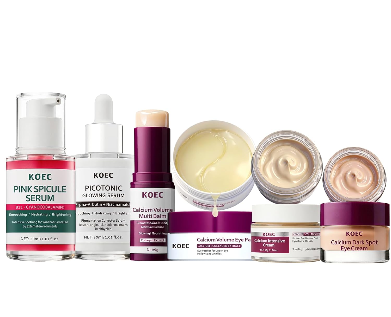 Calcium Daily Skincare Bundle with Calcium Volume Multi Balm Stick, Cream, Serum & Eye Patches for Hydrating, Firming,Smoothing,Collagen Boost & Pore Skin Care,Gift & Travel Essentials for Women Girl
