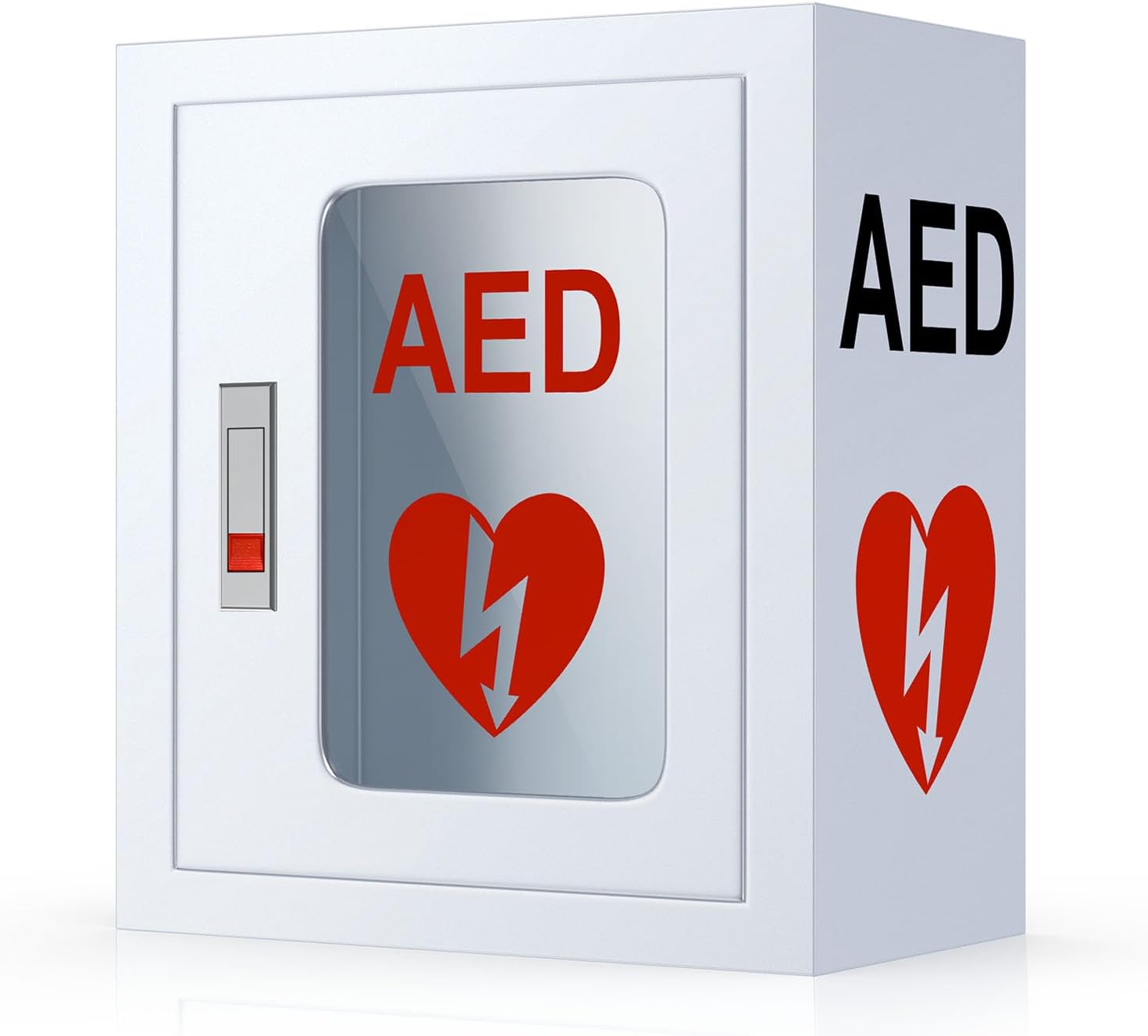 AED Cabinet Wall Mounted, Metal Steel Plate AED Defibrillator Cabinet with Snap Lock, Transparent Window Fits for Home, Office, Hospital and Public Places, 14 x 7.8 x 15.7 Inch