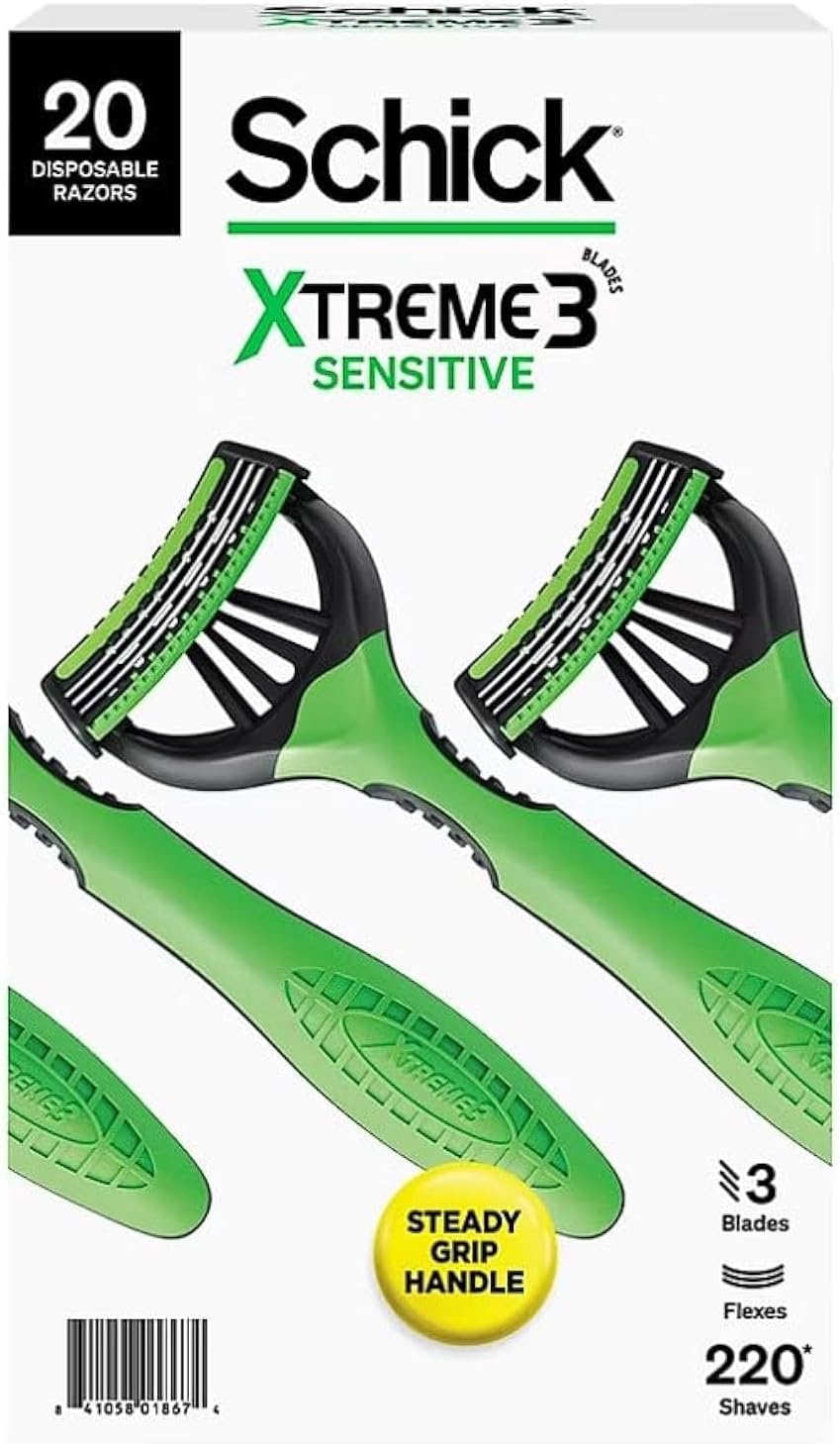 Schick Xtreme 3 Sensitive Disposable Razors with Aloe for Men, 20 ct., Green