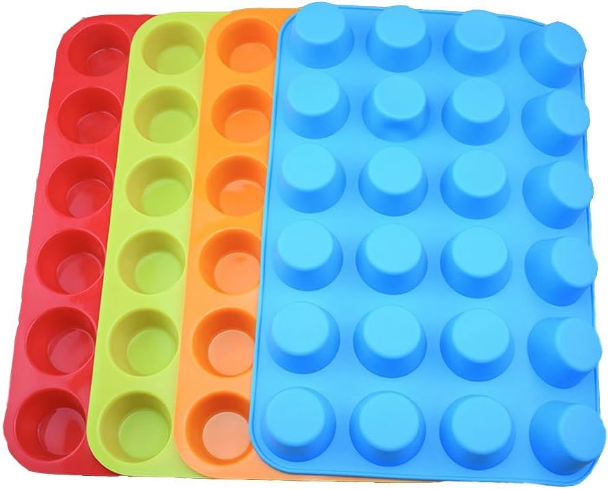 Silicone Mini Muffin Pan, Qtopun 4 Pack 24 Cups Silicone Mold Cups Baking Pan, Silicone Muffin Tins Baking Moulds-Multi Color