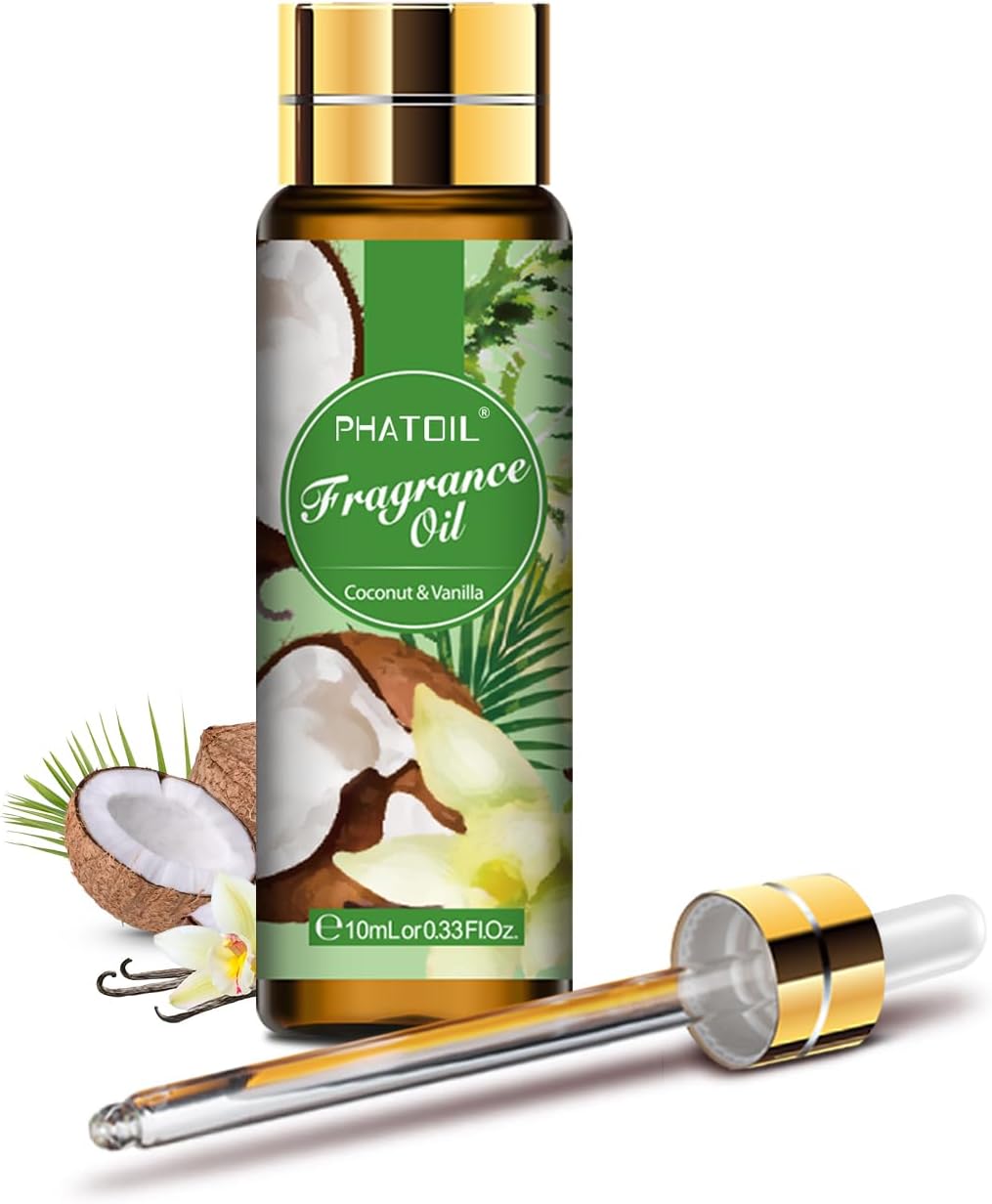 PHATOIL - Coconut & Vanilla Fragrance Oil for Diffuser for Home, Aromatherapy, Soap Making, Candle Making, Burner Oil - 10ml