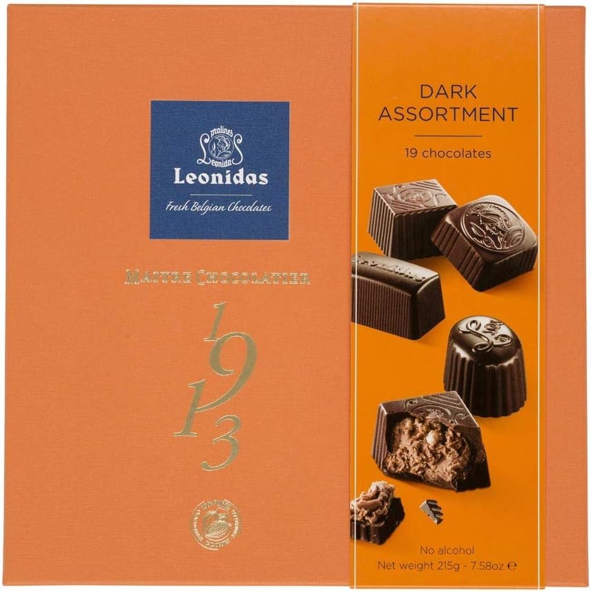 Leonidas Dark Chocolate Assortment 235g Variety of Truffles, Pralines, Ganache & Caramels