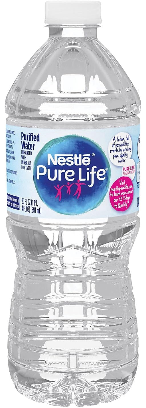 Nestle Pure Life Bottled Water Flat Cap, 20-Ounce Bottles (Pack of 24)