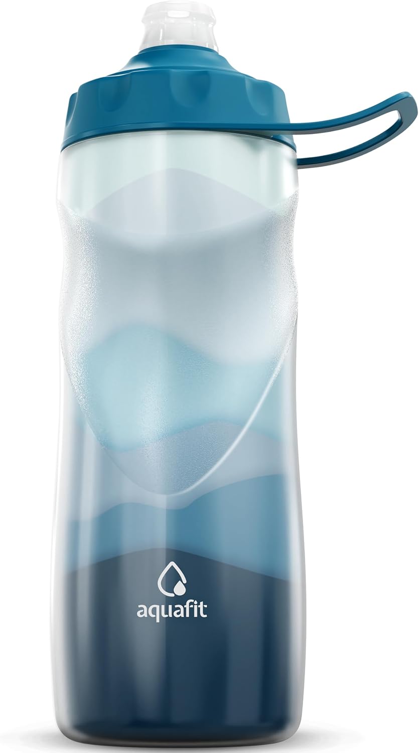 AQUAFIT Insulated Water Bottle - 20oz Leakproof Sports Water Bottle with Bite Lid, Bike Water Bottle, Easy Squeeze Water Bottles, Spill Proof for Cycling Bicycle - Fits Most Bike Cages (Mountains)