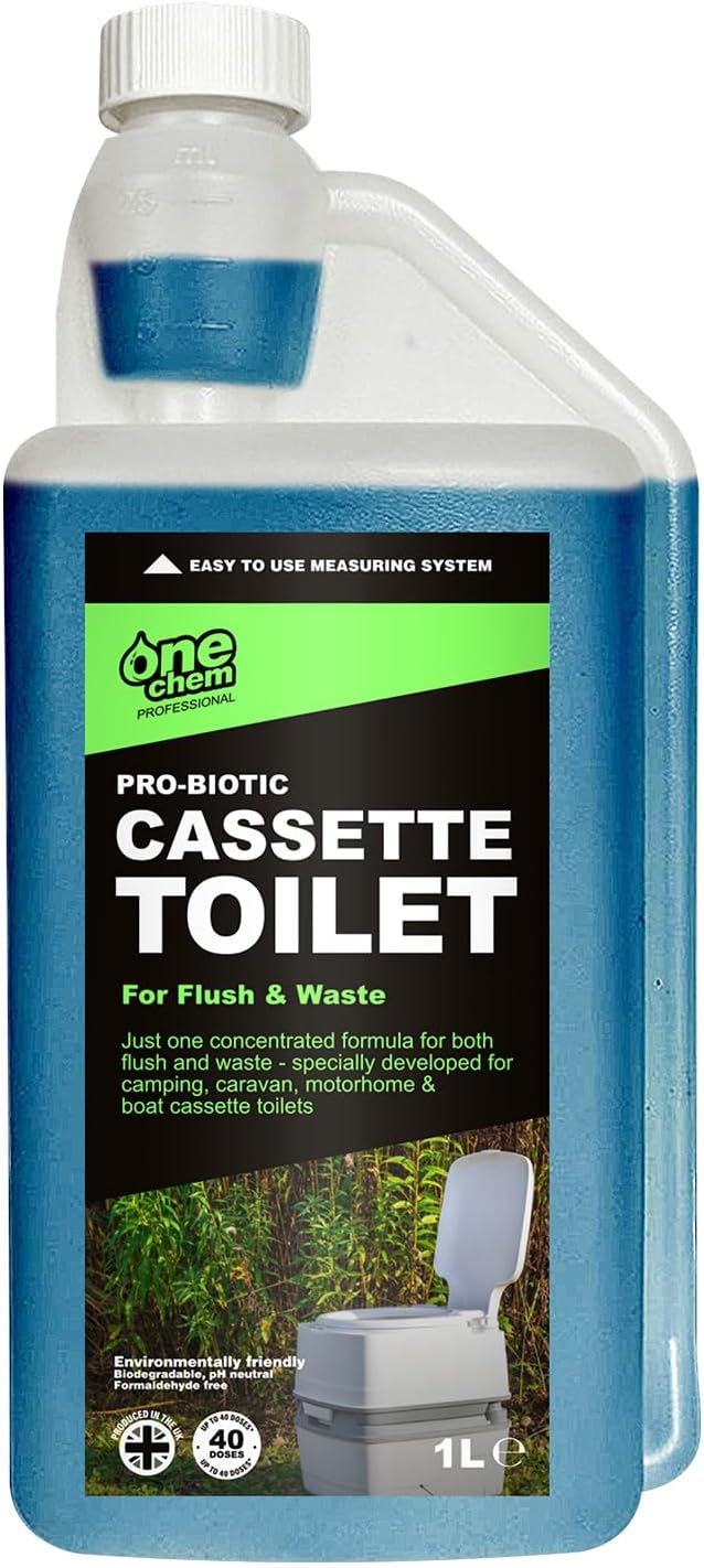 One Chem Professional Probiotic Cassette Toilet 1 Litre Concentrate, Up to 40 Doses, 2 in 1 Blue Fluid, Flush and Waste