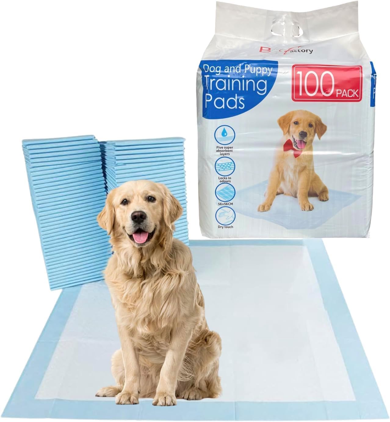 Pet Potty Training Pads Pack of 50 for Dogs Puppy Pads - Super-Absorbent 5 Layers Waterproof - 56 x 56 cm - Disposable Puppy Pee Pads
