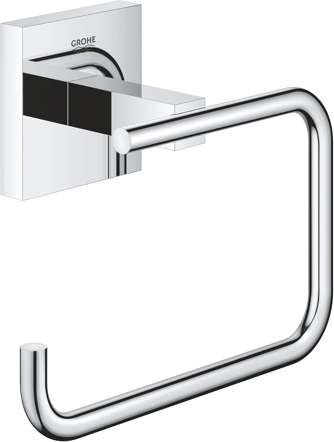 GROHE Start Cube Toilet Roll Holder without Cover (Metal, Wall Mounted, Concealed Fastening, with Screws and Dowels), Size 138 mm, Extra Easy to Fit with GROHE QuickGlue, Chrome, 40978000