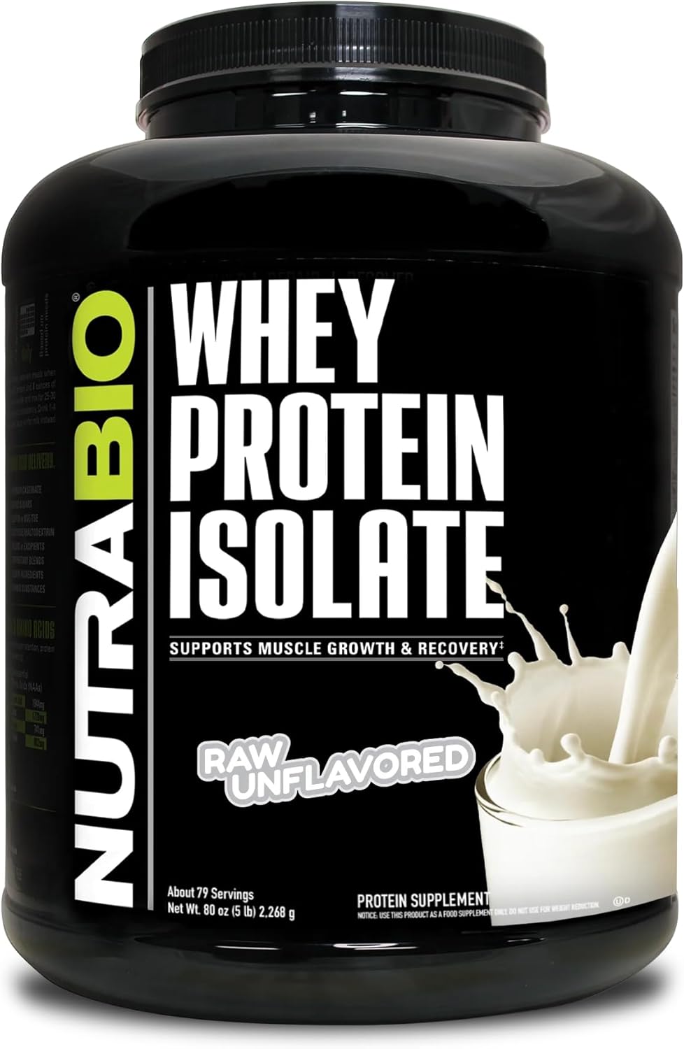 NutraBio 100% Whey Protein Isolate Protein Powder – 25g Protein with Complete Amino Acid Profile, Non-GMO, Soy and Gluten Free, Low Carb and Low Calorie Whey Protein Powder - Raw Unflavored - 5 Lbs.