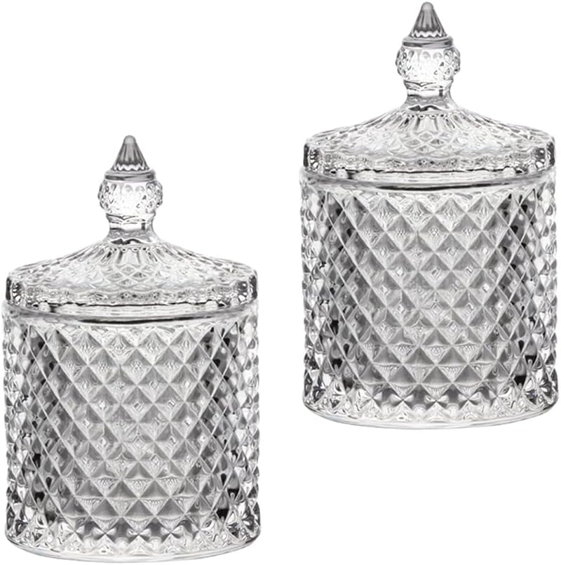 Cotton Ball and Swab Holder Organizer Home Decor Clear Glass Storage Jars with Lid Bathroom Vanity Accessories Bedroom Decor Apothecary Sugar Jars Candle Holder Storage Organiser for Room Kitchen 2Set
