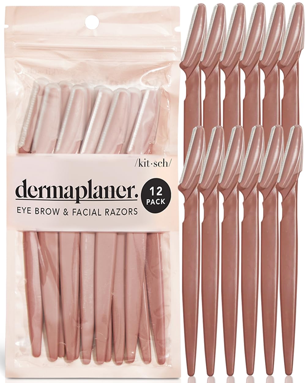 Kitsch Dermaplaning Tool - Face Razors for Women and Men, Dermaplane Razor for Women Face, Dermaplane Razor for Facial Hair Removal, Eyebrow Trimmer and Shaver, Skin Care Tools - 12pcs Terracotta