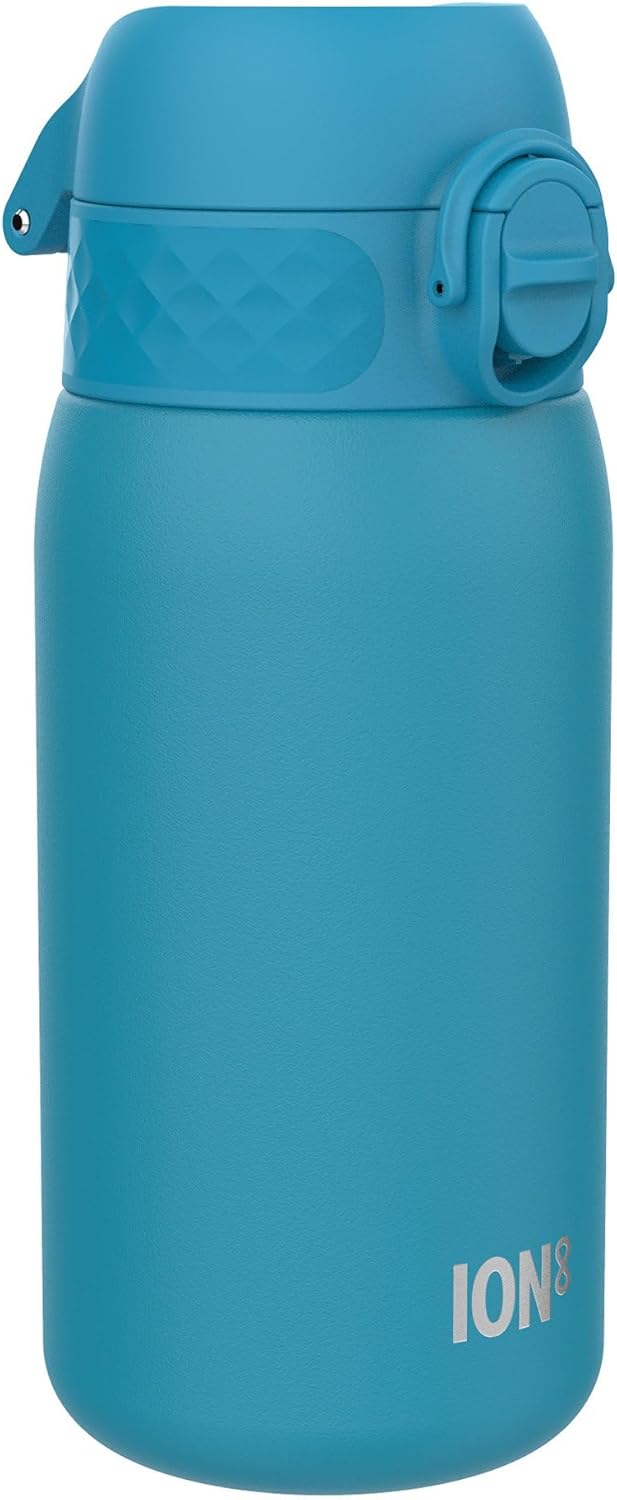 ION8 Insulated Steel Water Bottle, 320 ml/11 oz, Leak Proof, Easy to Open, Secure Lock, Dishwasher Safe, Carry Handle, Flip Cover, Scratch Resistant, Durable Stainless Steel, Carbon Neutral, Blue