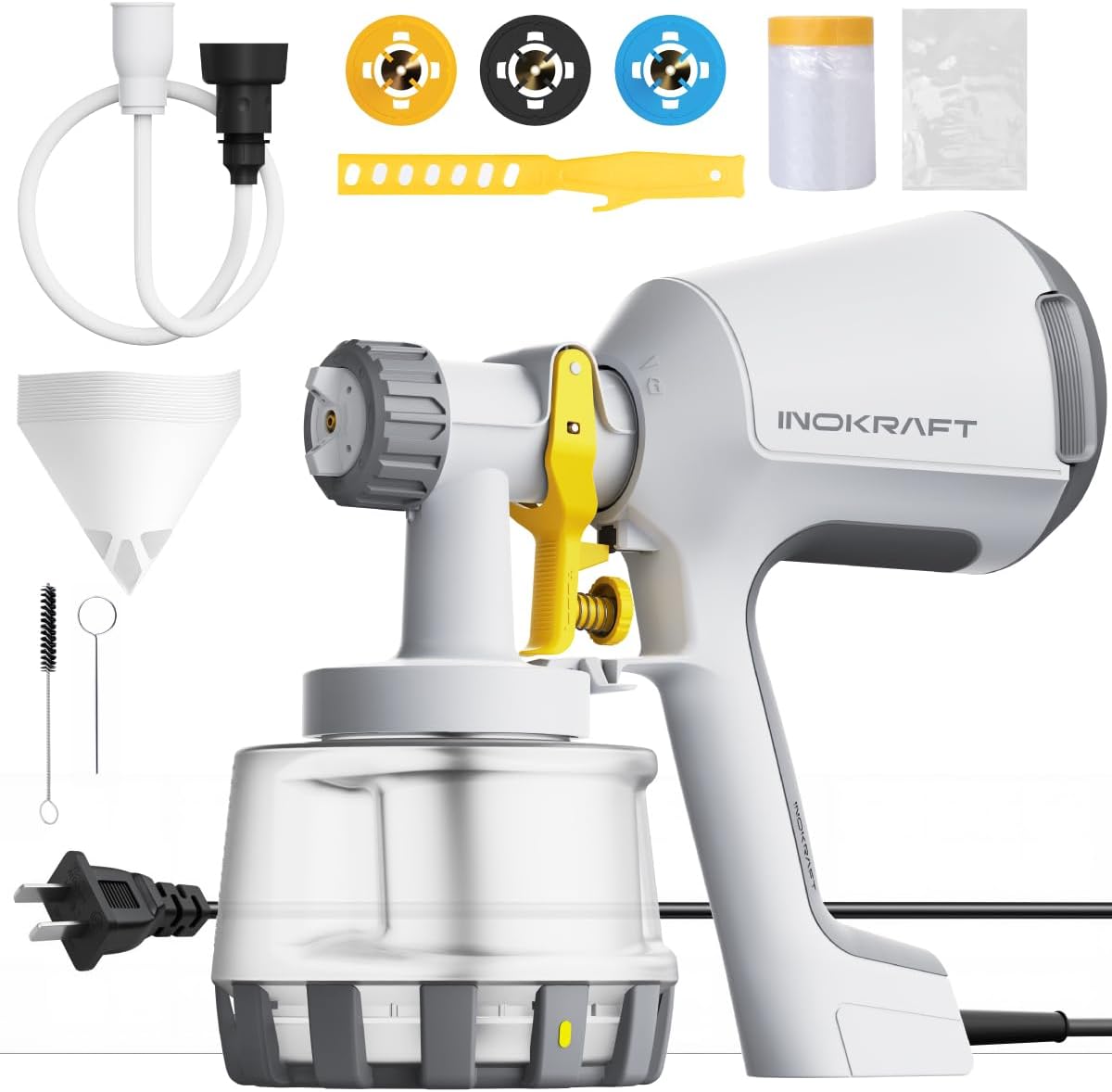 InoKraft Paint Sprayer, 1200ML HVLP Paint Sprayer Includes 3 Nozzles, 3 Patterns & Whole Cleaning kit for House Painting, Furniture, Cabinets, Compatible with Stains, Sealers and Latex Paints