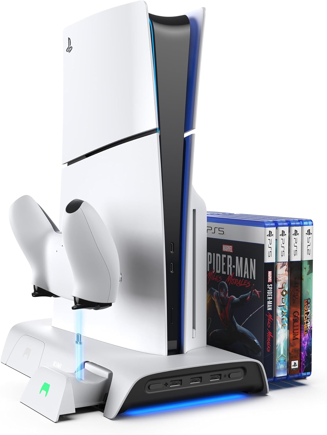 KIWI design D3 PS5 Slim Cooling Stand and Charging Station with RGB Controller for PlayStation 5 Slim Console, PS5 Controller Charger, Ps5 Slim Accessories with 2 Level Cooling Fan