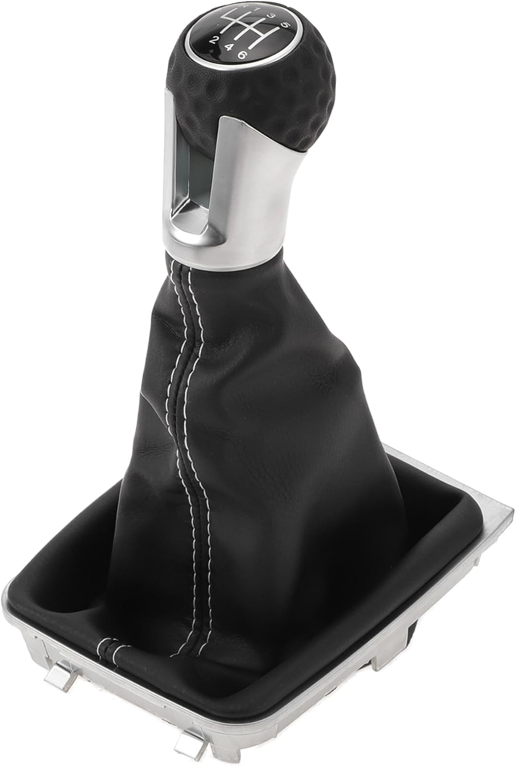 INFINAUTO 6 Speed Manual Gear Shifter Knob with Cover, Gearbox Stick Shifter Lever Knob for VW Golf MK7 GTI GTD 2013-2018 Plastic Faux Leather Black White, 1 Pc