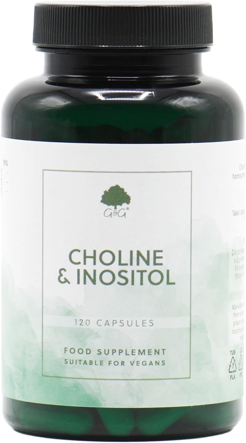 Choline & Inositol Capsules | 250mg Choline (Bitartrate) & 250mg Inositol per Capsule | 120 Vegan Capsules | G&G Vitamins