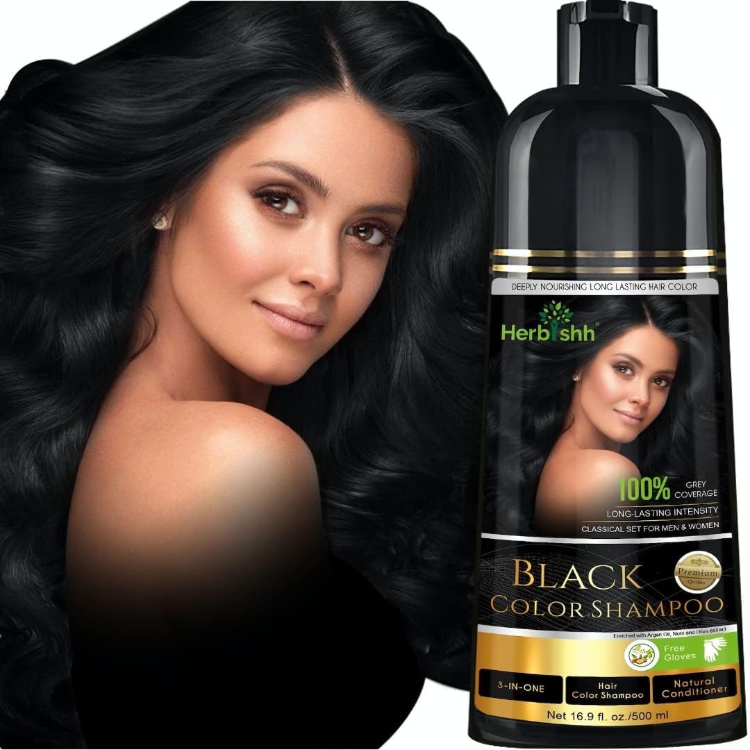 Herbishh Hair Color Shampoo for Gray Hair – Hair Dye Shampoo–Colors Hair in Minutes–Long lasting colour–500 ML–3-In-1 Hair Color–Ammonia-Free (Black)