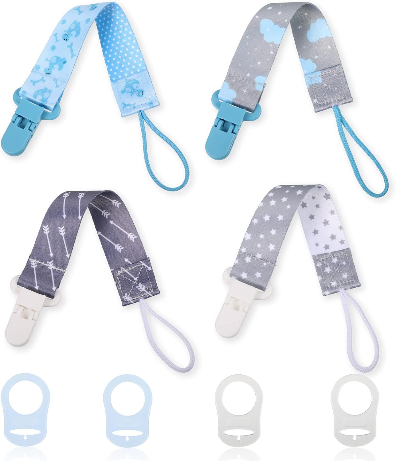 8 Pcs Dummy Clips,Pacifier Holder Soother Clip for Boys Girls Silicone Button Ring Teething Soother Chains Mam Dummy Clip Adapters Leash Smoother Clip Fits All Pacifiers Clips for Baby Teething Toys