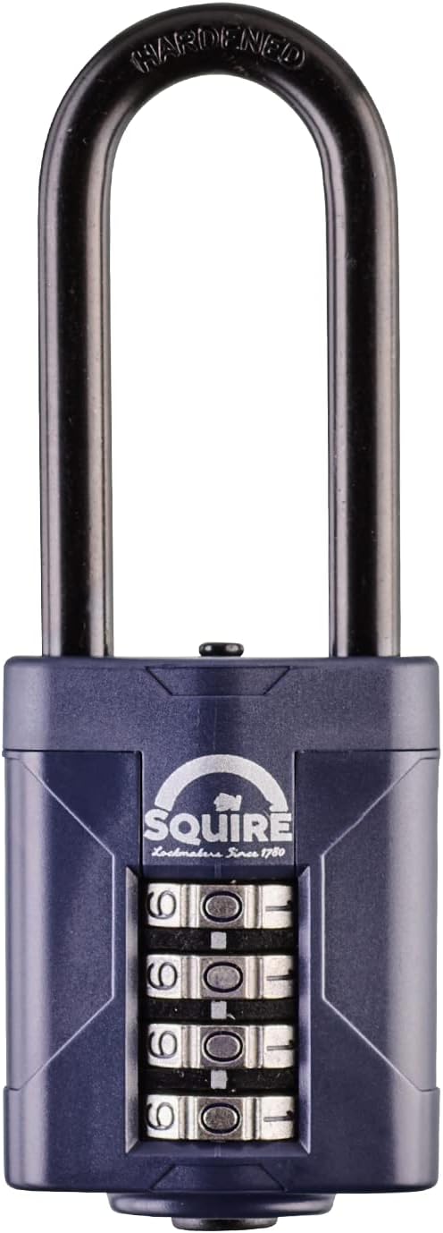 Squire Heavy Duty Padlock (CP50/2.5) - Toughest Extra Long Shackle - 4 Wheel Combination Padlock - Alloy Steel for Corrosion Resistance - Weatherproof Lock for Home, School & Shed (Blue, 50 mm)