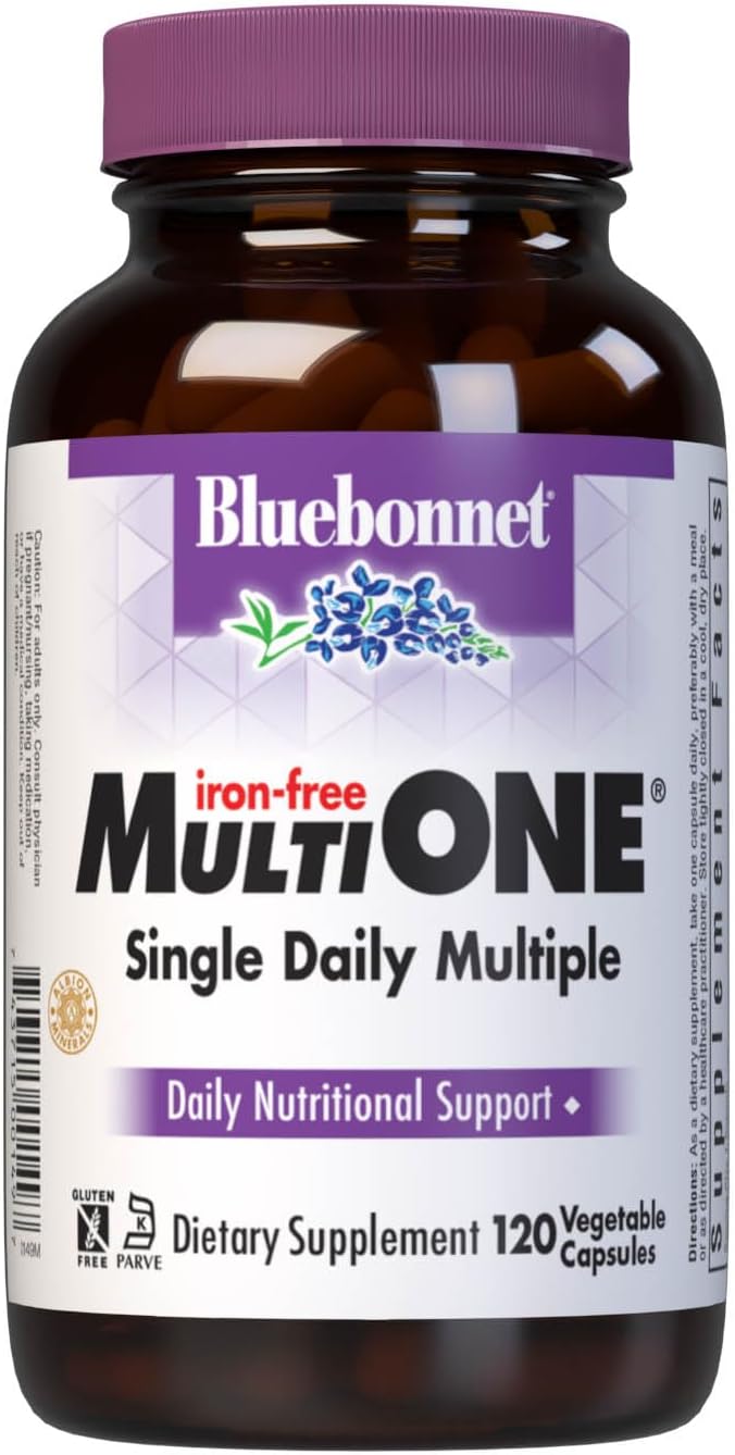 Bluebonnet Nutrition Multi One (Iron Free) Vegetable Capsules, Complete Full Spectrum Multiple, B Vitamins, General Health, Gluten Free, Milk Free, Kosher, 120 Count
