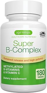 Super B-Complex – Methylated B Vitamins, MTHFR Supplement with Methylfolate & B12 Methylcobalamin, Sustained Release, Clean Label, Vegan, Lab Verified, 180 Small Tablets by Igennus