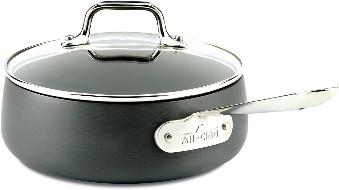 All-Clad HA1 Hard Anodized Nonstick SaucePan 2.5 Quart Induction Oven Broiler Safe 500F, Lid Safe 350F Pots and Pans, Cookware Black