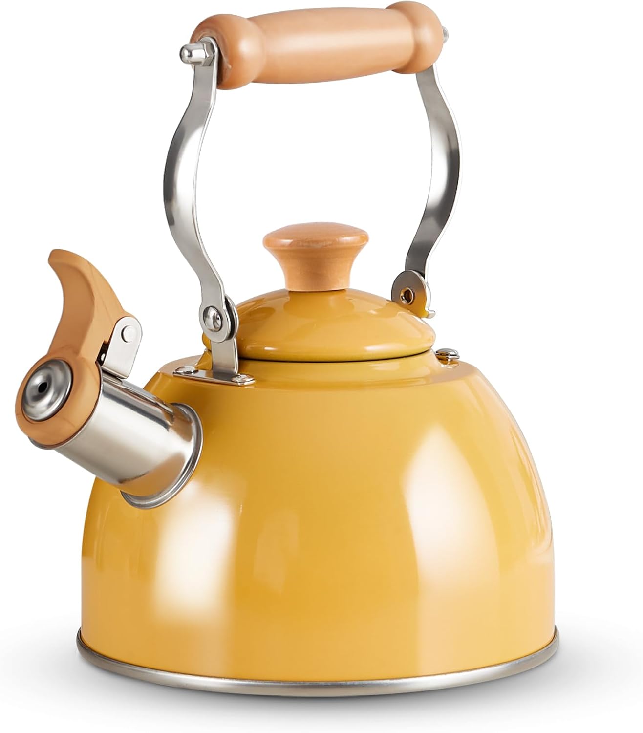 ROCKURWOK Tea Kettle, Tea Pot with Cool Touch Ergonomic Handle, Teapot Food Grade Stainless Steel, Tea Kettle Stovetop, Kettle Teapot, Whistling Tea Kettle, Small Tea Kettle, 1.6 Quart (Yellow)