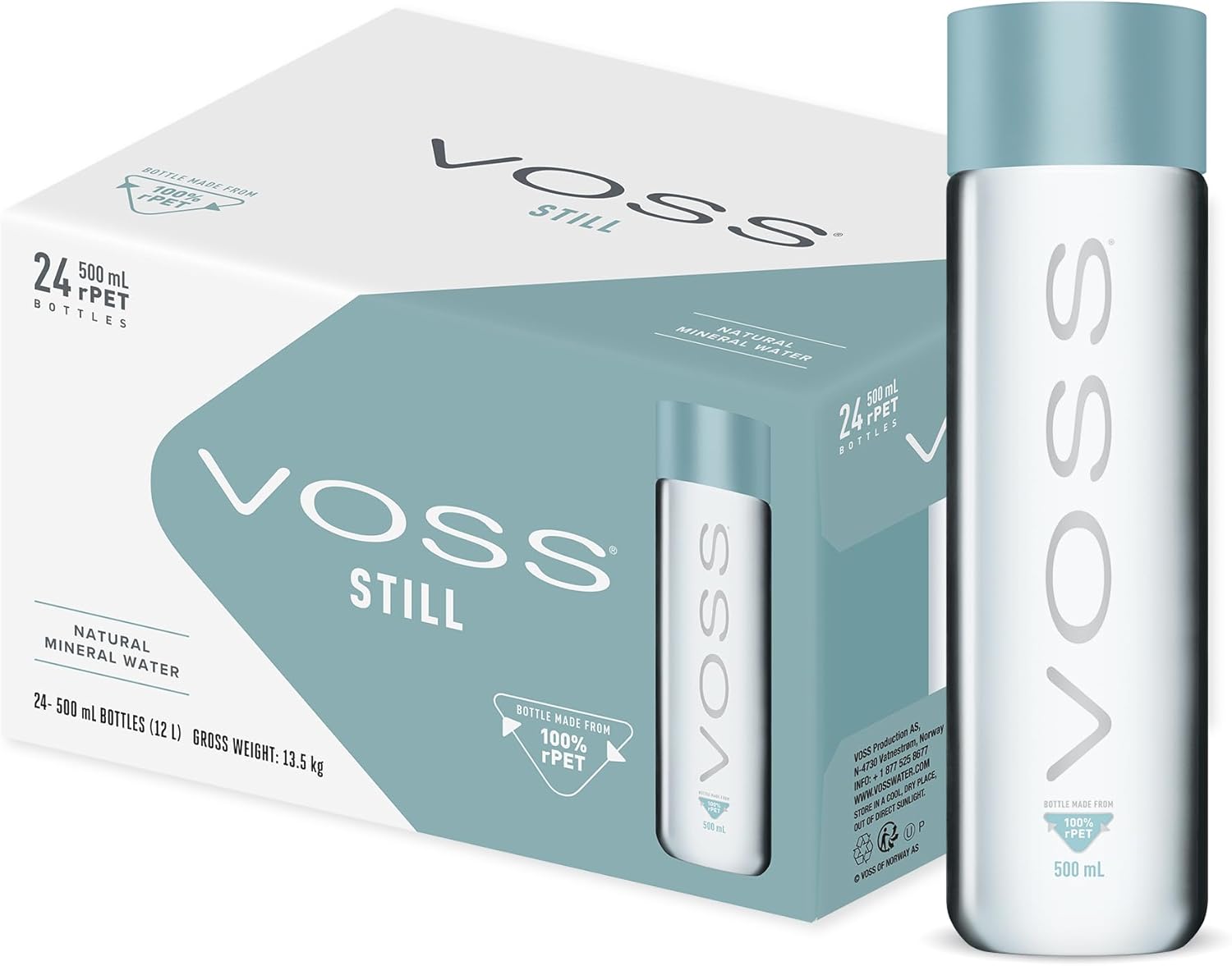VOSS Still Water, Pack of 24 x 500ml PET Bottles, Natural Mineral Water