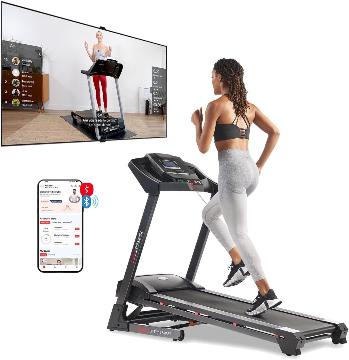 Sunny Health & Fitness Premium Foldable Treadmill for Home Workouts – Running & Walking Machine with Auto Incline, Shock Absorption, 16.5", 18", or 20” Running Deck, Compatible with Free SunnyFit App