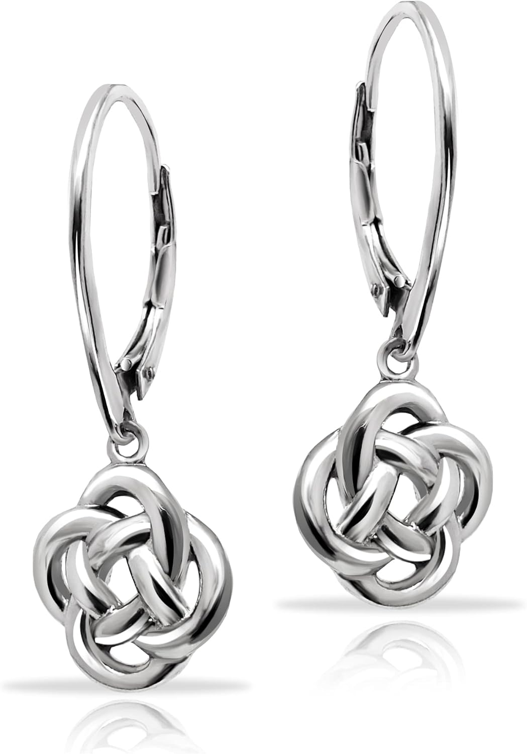 Hoops & Loops 925 Sterling Silver Love Knot Flower Eternity Irish Celtic Design Dangle Lever-back Earrings, Silver, Yellow Gold, Rose Gold & Black Flashed Sterling Silver