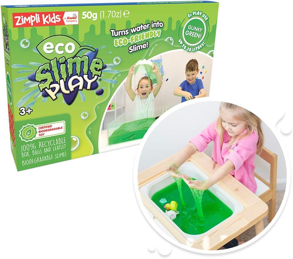 Zimpli Kids - Eco Slime Play Green, Magically turns water into gooey, colourful slime, Environmentally Friendly Preschool Learning Toys for Toddlers, Sustainable, Recyclable Play Toy, Eco-Friendly