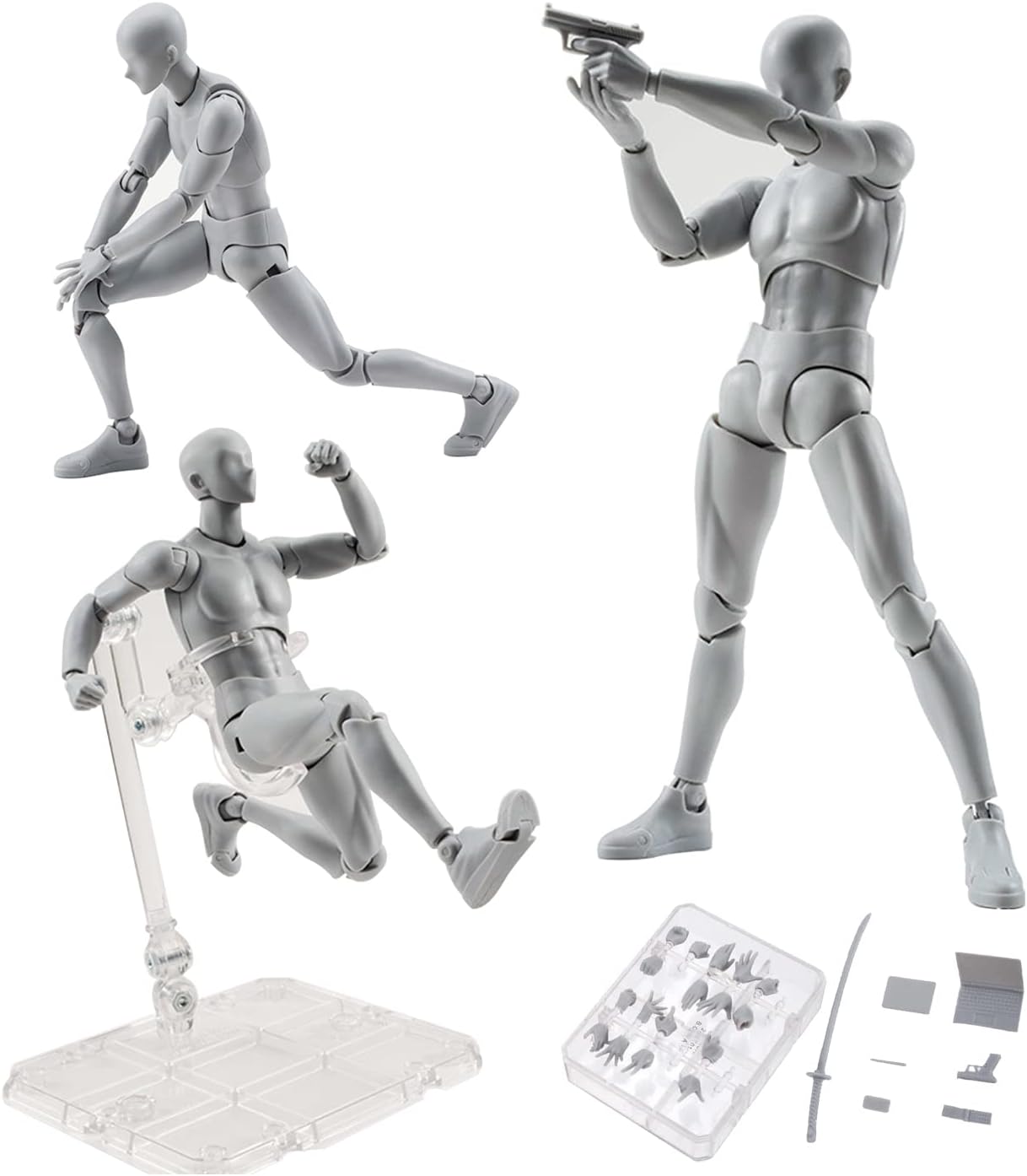 Artists Manikin Action Figure Drawing Model,Figure Model for Sketching, Painting, Drawing, Human Mannequin Body Kun Doll Male Action Figure (Grey,Male)