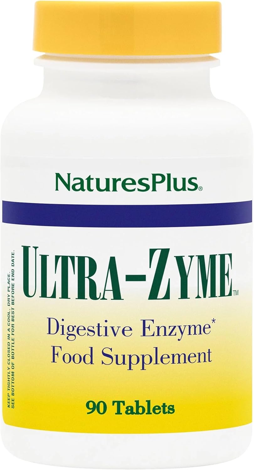 NaturesPlus UltraZyme - 120 mg Ox Bile, Pancreatin, Betaine HCl, Bromelain, Lactase and Probiotic Complex- Maximum Strength Digestive Enzyme Supplement - 90 Tablets