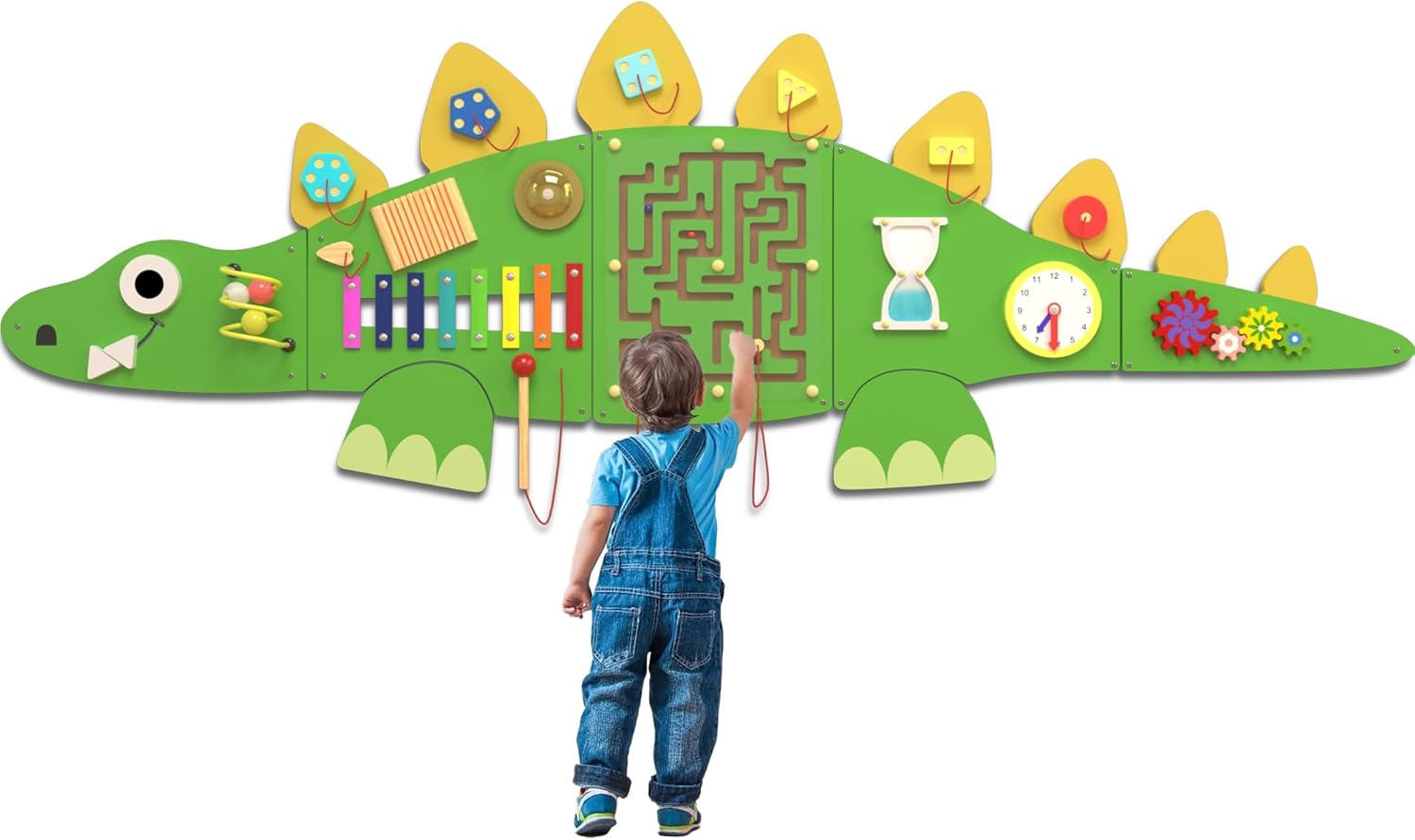 60'' Stegosaurus Montessori Busy Board, Sensory Board, Activity Wall Busy Board Panels, Wall Furniture,Interactive Wooden Learning Toys for Boys and Girls, Perfect for Toddler Playroom