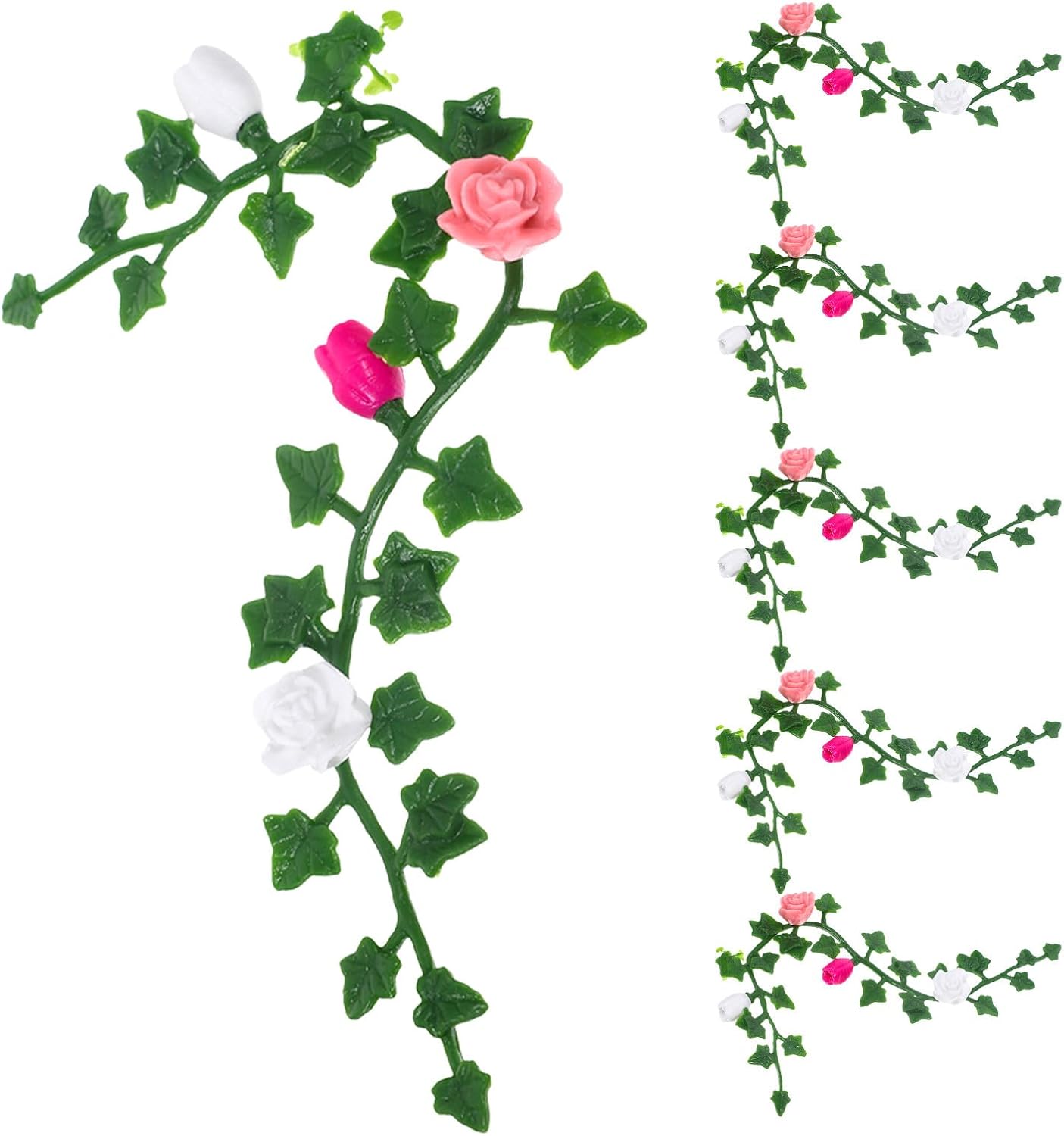 Kisangel 6pcs Mini Simulation Flower Strips and Vines Simulation Rose Strips Dollhouse Scenery Flowers Mini Garden Scene Props Decoration