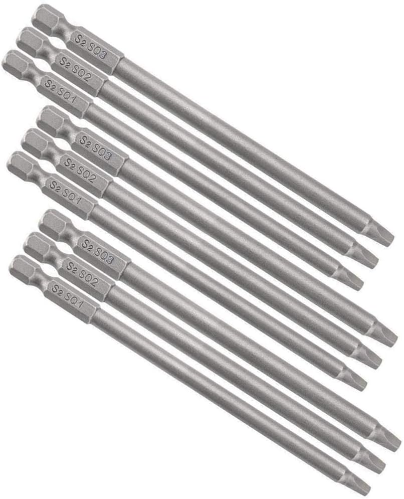 Yakamoz 3 Set of 3Pcs 1/4-Inch Shank 4-Inch Length Long Magnetic Square Head Screwdriver Bits Set Power Tools SQ1 SQ2 SQ3