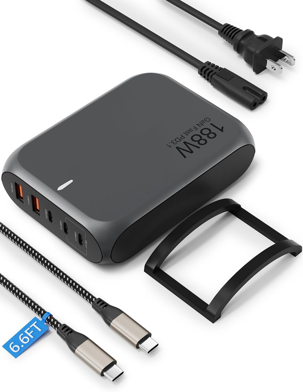 188W USB C Charger Desktop Charger 5-Port Compatible with MacBook Pro/Air iPad Pro/Air iPhone 16 15 14 13 12 Samsung Galaxy S24 S23 S22 Dell and More 140W USB C PD 3.1 Charging Station