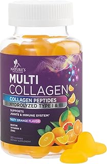 Collagen Gummies with 2500mcg Biotin, Vitamin C & Zinc - Hydrolyzed Type 1 & 3 Collagen Peptides Supplement - Support for Hair, Skin, Nails & Joints - Gluten Free - Orange Flavored Gummy - 60 Count