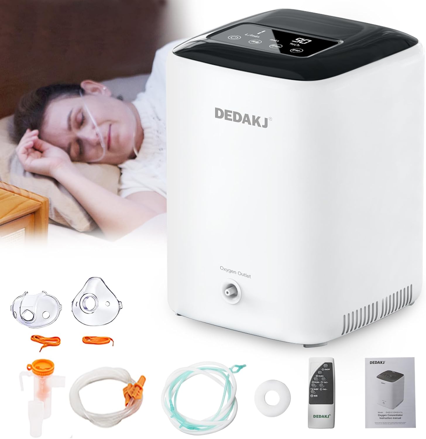 DEDAKJ Oxygen Machine 1-7L / min, 30%-90%, with Remote Control, Accumulated Time Adjustment for Home and Travel（DH22-C1L)