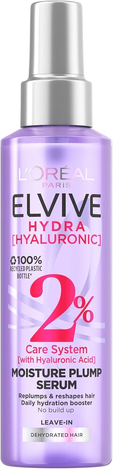 L’Oreal Hair Serum, By Elvive Hydra Hyaluronic Acid Spray, Infused With 2% Care Complex, Weightlessly Coats Hair For 72 Hours Hydration, Anti Frizz, 150ml