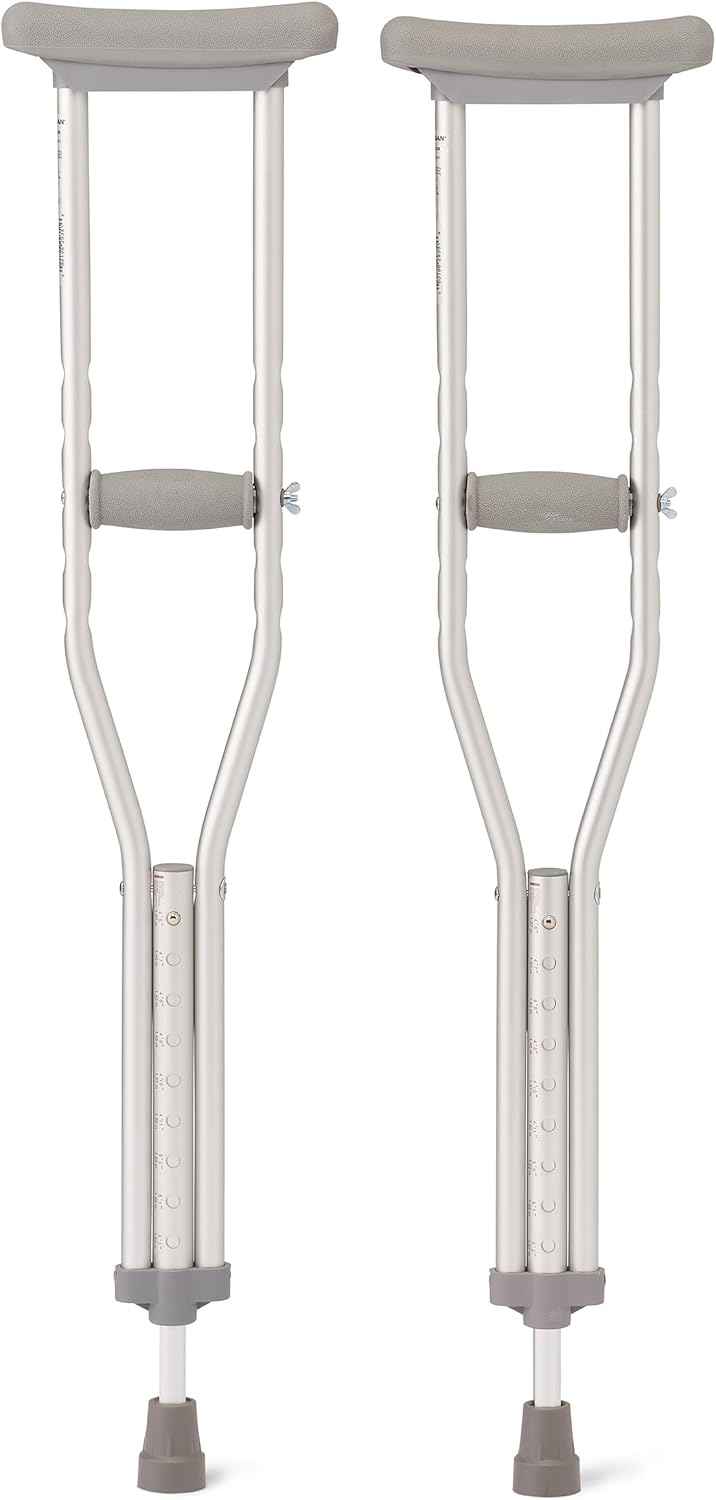 Medline Youth Aluminum Crutches for Kids, Adults & Seniors 4’6”–5’2”Tall, Walking Aid for Reliable Balance, Comfortably Holds Up to 300 lbs.