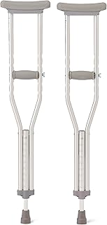 Medline Youth Aluminum Crutches for Kids, Adults & Seniors 4’6”–5’2”Tall, Walking Aid for Reliable Balance, Comfortably Holds Up to 300 lbs.
