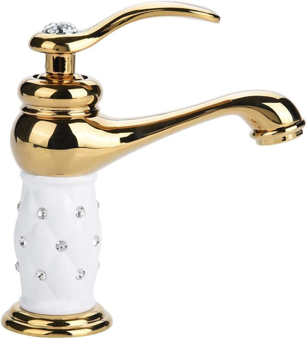 Solid Brass Mixer Tap Hot and Cold Water Faucet Bathroom Sink Faucet with Rhinestone Ornaments for Basin Sink (Gold)