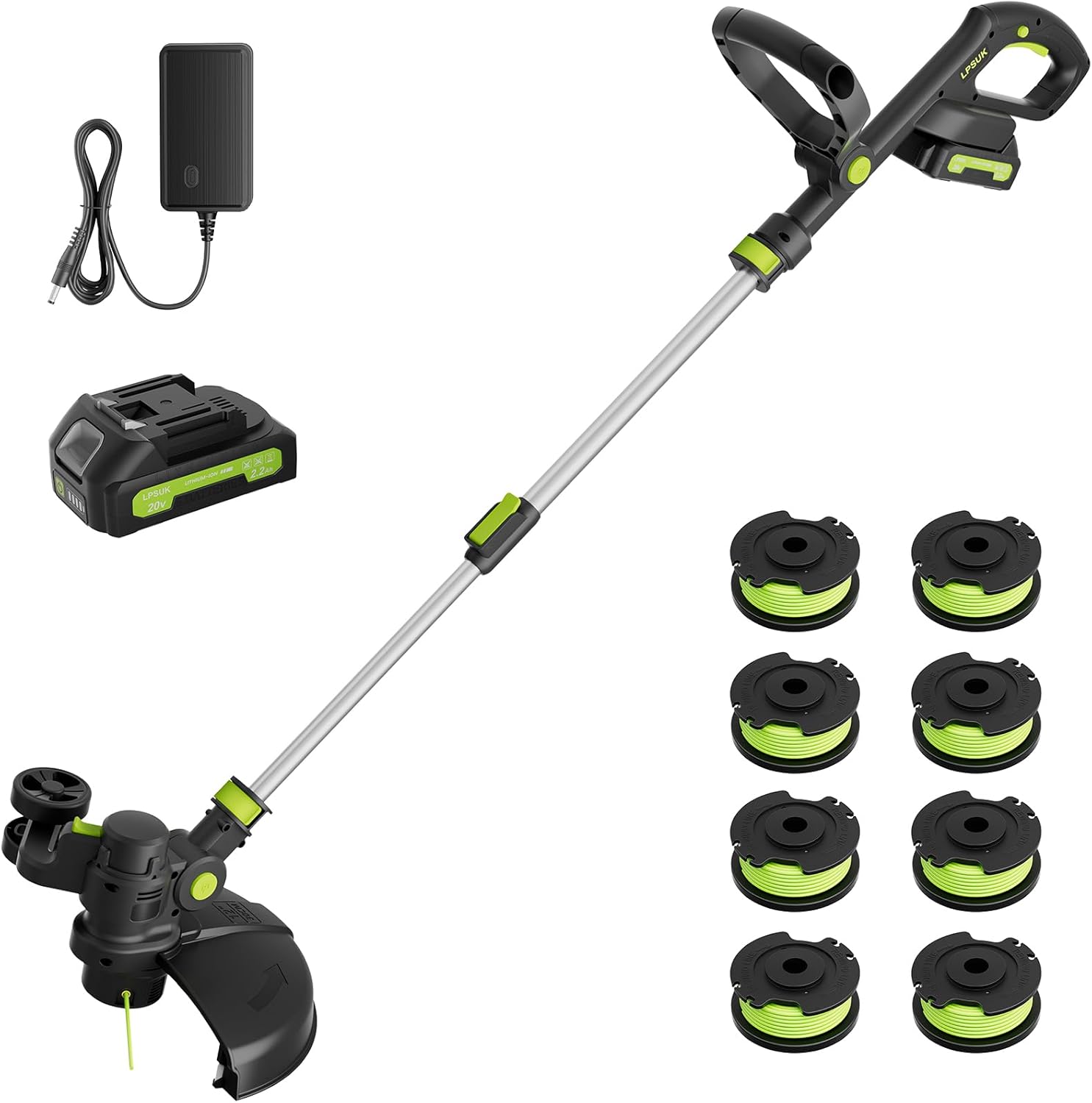 20V Cordless String Trimmer, 2.2Ah Battery Powered with Fast Charger, 12'' Grass Cutter with Auto Line Feed, 2-in-1 Electric Lawn Mower Grass Trimmer&Edger Lawn Tool with 8 Pcs Lines for Yard, Garden