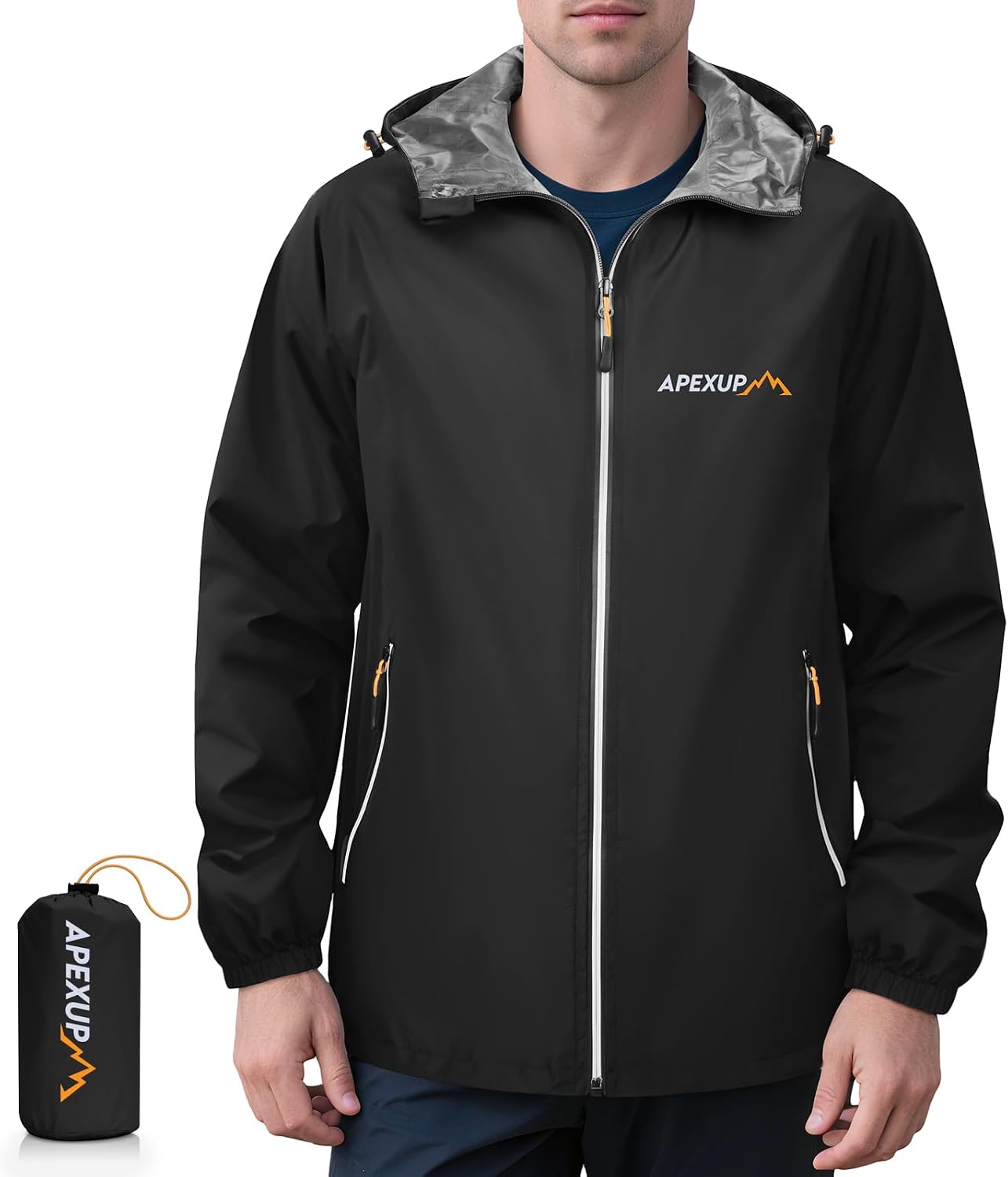 Packable Rain Jacket Men Waterproof Lightweight Raincoat with Hood